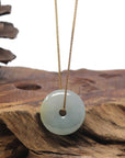 Baikalla "Ping An Kou" (Good Luck Button) Light Blue-Green W/ Yellow Patch Jadeite Jade Pendant Necklace