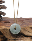 Baikalla "Ping An Kou" (Good Luck Button) Icy Light Blue-Green W/ Sajin Flecks Jadeite Jade Pendant Necklace