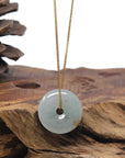 Baikalla "Ping An Kou" (Good Luck Button) Icy Light Blue-Green W/ Sajin Jadeite Jade Pendant Necklace