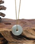Baikalla "Ping An Kou" (Good Luck Button) Icy Light Blue-Green W/ Sajin Jadeite Jade Pendant Necklace