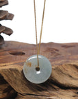 Baikalla "Ping An Kou" (Good Luck Button) Icy Light Blue-Green W/ Sajin Jadeite Jade Pendant Necklace