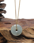 Baikalla "Ping An Kou" (Good Luck Button) Icy Light Blue-Green & Sajin Jadeite Jade Pendant Necklace