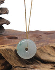 Baikalla "Ping An Kou" (Good Luck Button) Icy White & Blue-Green W/ Sajin Jadeite Jade Pendant Necklace
