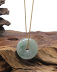Baikalla "Ping An Kou" (Good Luck Button) Light Blue-Green W/ Sajin Jadeite Jade Pendant Necklace