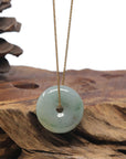 Baikalla "Ping An Kou" (Good Luck Button) Light Blue-Green W/ Sajin Jadeite Jade Pendant Necklace