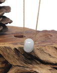 Baikalla "Ping An Kou" (Good Luck Button) White & Green Jadeite Jade Pendant Necklace