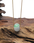 Baikalla "Ping An Kou" (Good Luck Button) White & Green Jadeite Jade Pendant Necklace