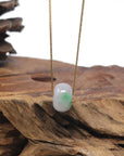 Baikalla "Ping An Kou" (Good Luck Button) Light Lavender & Green W/ Sajin Jadeite Jade Pendant Necklace