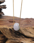 Baikalla "Ping An Kou" (Good Luck Button) Light Lavender & Green W/ Sajin Jadeite Jade Pendant Necklace
