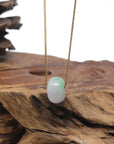 Baikalla "Ping An Kou" (Good Luck Button) Light Lavender & Green W/ Sajin Jadeite Jade Pendant Necklace