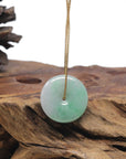 Baikalla "Ping An Kou" (Good Luck Button) Vibrant Green & White Jadeite Jade Pendant Necklace