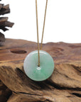 Baikalla "Ping An Kou" (Good Luck Button) Vibrant Green & White Jadeite Jade Pendant Necklace