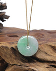 Baikalla "Ping An Kou" (Good Luck Button) Vibrant Green & White Jadeite Jade Pendant Necklace