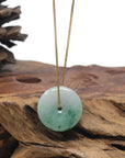 Baikalla "Ping An Kou" (Good Luck Button) Deep Green & White Jadeite Jade Pendant Necklace