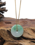 Baikalla "Ping An Kou" (Good Luck Button) Deep Green & White Jadeite Jade Pendant Necklace