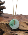 Baikalla "Ping An Kou" (Good Luck Button) Deep Green & White Jadeite Jade Pendant Necklace