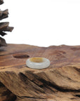 Baikalla Icy White & Yellow Burmese Jadeite Jade Traditional Ring 