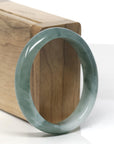 Baikalla Oil-Green & White Jadeite Jade Oval Bangle (56.2mm) 