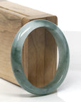 Baikalla Oil-Green & White Jadeite Jade Oval Bangle (56.2mm) 