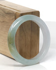 Baikalla Icy White & Oil-Green W/ Yellow-Green Patch Jadeite Jade "Half Round" Bangle Bracelet (52.2mm) 