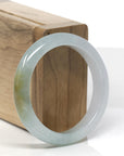 Baikalla Icy White & Oil-Green W/ Yellow-Green Patch Jadeite Jade "Half Round" Bangle Bracelet (52.2mm) 
