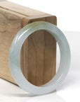 Baikalla Icy White & Oil-Green W/ Yellow-Green Patch Jadeite Jade "Half Round" Bangle Bracelet (52.2mm) 