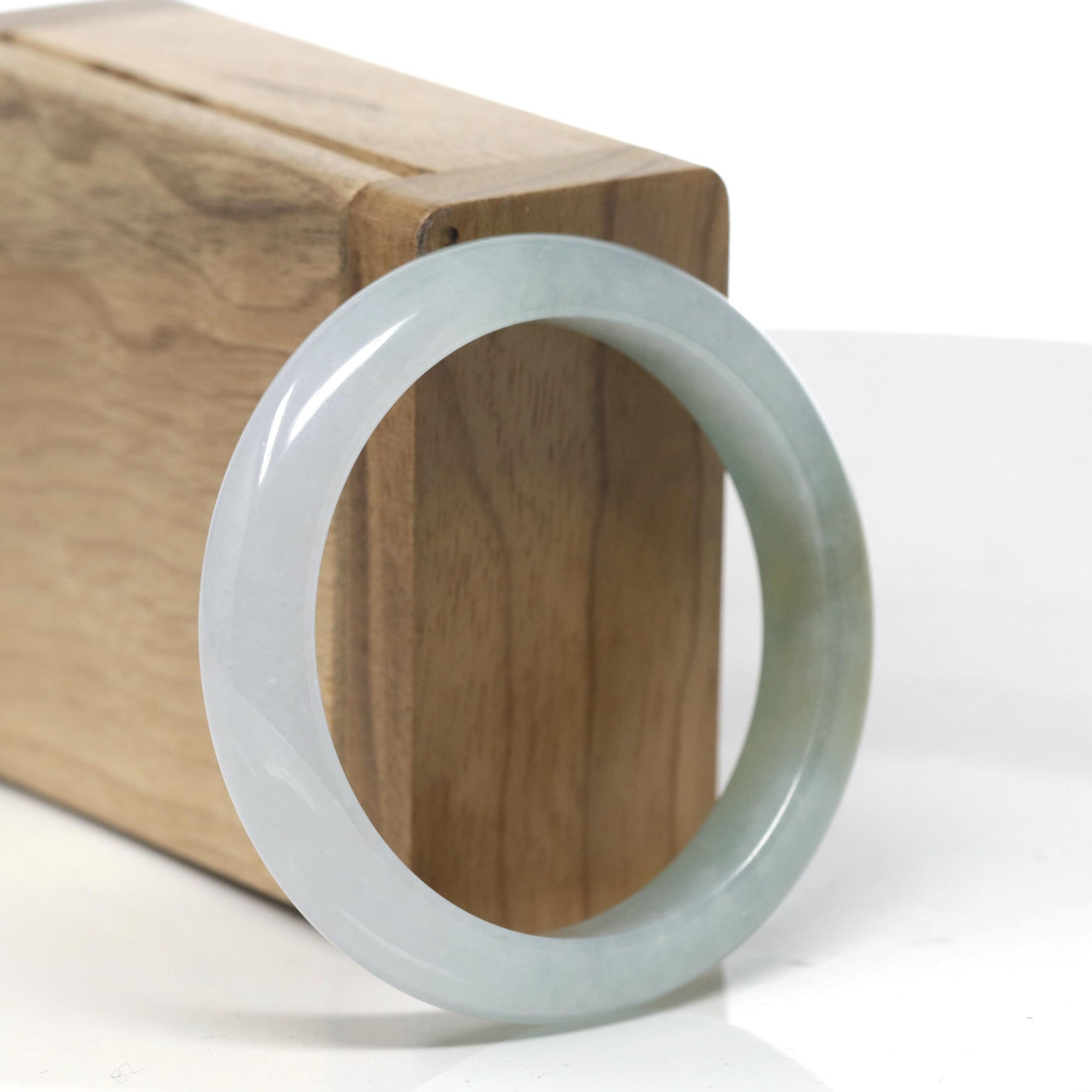 Baikalla Icy White &amp; Oil-Green W/ Yellow-Green Patch Jadeite Jade &quot;Half Round&quot; Bangle Bracelet (52.2mm) 