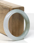Baikalla Icy White & Oil-Green W/ Yellow-Green Patch Jadeite Jade "Half Round" Bangle Bracelet (52.2mm) 