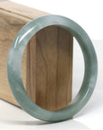 Baikalla Deep Oil-Green & White Jadeite Jade "Half Round" Bangle Bracelet (61.7mm) 