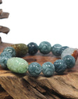 Baikalla Natural Multi-Color Burmese Jadeite Jade Carved Bead Bracelet