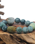 Baikalla Natural Multi-Color Burmese Jadeite Jade Carved Bead Bracelet