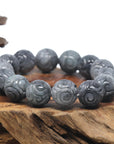 Baikalla Natural Grey & Black Wuji Burmese Jadeite Jade Carved Bead Bracelet