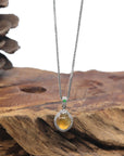 Baikalla Icy Yellow Jadeite Jade "Shou Tao" (Longevity Peach) Pendant W/ 18k White Gold & Diamond Bail