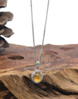 Baikalla Icy Yellow Jadeite Jade "Shou Tao" (Longevity Peach) Pendant W/ 18k White Gold & Diamond Bail