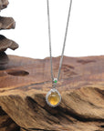 Baikalla Icy Yellow Jadeite Jade "Shou Tao" (Longevity Peach) Pendant W/ 18k White Gold & Diamond Bail