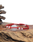 Natural Light Icy White Jadeite Jade "Ping An Kou" Braided Red Nylon Adjustable Drawstring Bracelet
