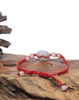 Natural Light Icy White Jadeite Jade "Ping An Kou" Braided Red Nylon Adjustable Drawstring Bracelet