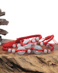 Natural Light Icy White Jadeite Jade "Ping An Kou" Braided Red Nylon Adjustable Drawstring Bracelet