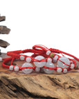 Natural Light Icy White Jadeite Jade "Ping An Kou" Braided Red Nylon Adjustable Drawstring Bracelet