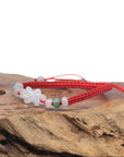 Natural Icy Light Color "Lucky Knot" Jadeite Jade Carving Braided Red Nylon Adjustable Drawstring Bracelet