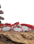 Natural Icy Light Color "Lucky Knot" Jadeite Jade Carving Braided Red Nylon Adjustable Drawstring Bracelet