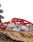 Natural Icy Light Color "Lucky Knot" Jadeite Jade Carving Braided Red Nylon Adjustable Drawstring Bracelet