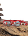 Natural Blue/ Blue Flower Jadeite Jade "Ping An Kou" Braided Red Nylon Adjustable Drawstring Bracelet