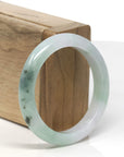 Baikalla Icy White & Green W/ Blue-Green Flowers Jadeite Jade "Half Round" Bangle Bracelet (53.4mm) 