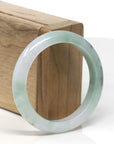 Baikalla Icy White & Green W/ Blue-Green Flowers Jadeite Jade "Half Round" Bangle Bracelet (53.4mm) 