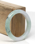 Baikalla Icy White & Green W/ Blue-Green Flowers Jadeite Jade "Half Round" Bangle Bracelet (53.4mm) 