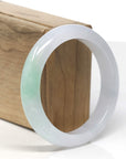 Baikalla Icy White W/ Apple-Green Patch Jadeite Jade "Half Round" Bangle Bracelet (57.6mm) 