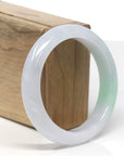 Baikalla Icy White W/ Apple-Green Patch Jadeite Jade "Half Round" Bangle Bracelet (57.6mm) 