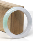 Baikalla Icy White W/ Apple-Green Patch Jadeite Jade "Half Round" Bangle Bracelet (57.6mm) 