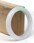 Baikalla Icy White W/ Apple-Green Patch Jadeite Jade "Half Round" Bangle Bracelet (57.6mm) 
